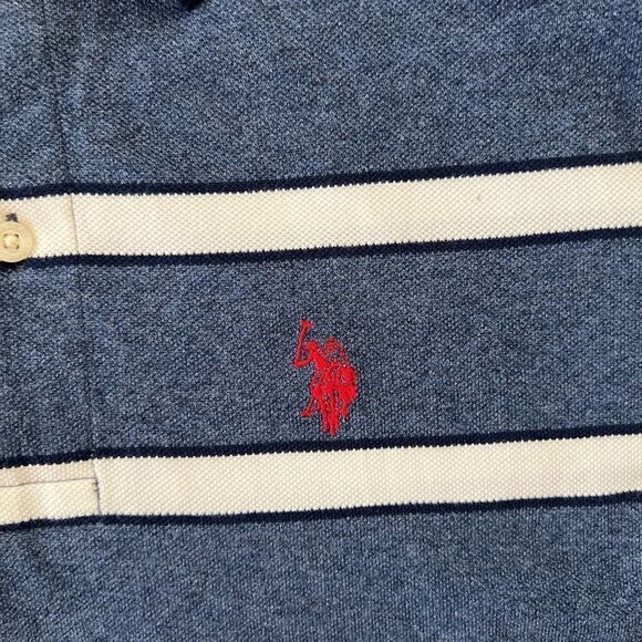 NWT! US Polo Assn Blue White Striped Polo Tee XL - Picture 4 of 7